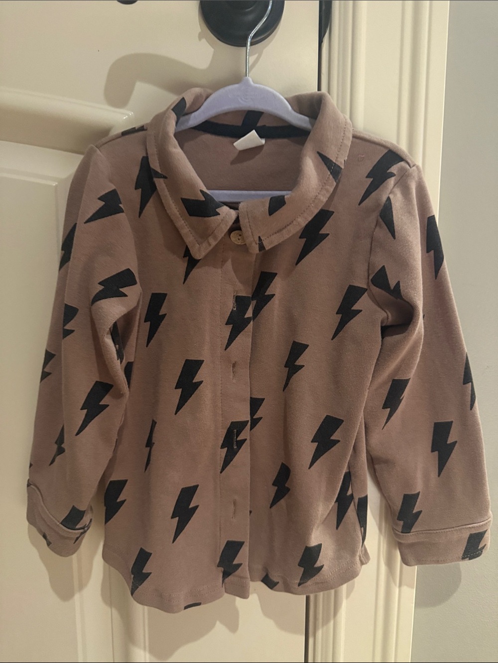 Kids' Taupe Lightning Bolt Button-Front Hoodie